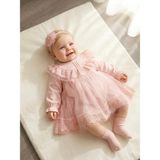 Bebila Baby Kız Bebek Mevlütlük Elbise Bandanalı Dantelli Yeni Doğan Hastane Çıkışı Gelinlik Abiye %100 Pamuk 4034 - Pembe - 3 - 6 Ay