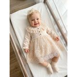 Bebila Baby Kız Bebek Mevlütlük Elbise Bandanalı Dantelli Yenidoğan Hastane Çıkışı Gelinlik % 100 Pamuk Abiye Mevlitlik 4037 - Natural - 0 - 3 Ay