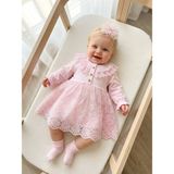 Bebila Baby Kız Bebek Mevlütlük Elbise Bandanalı Dantelli Yenidoğan Hastane Çıkışı Gelinlik % 100 Pamuk Abiye Mevlitlik 4037 - Pembe - 9 - 12 Ay