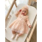 Bebila Baby Kız Bebek Mevlütlük Elbise Bandanalı Dantelli Yenidoğan Hastane Çıkışı Gelinlik % 100 Pamuk Abiye Mevlitlik 4037 - Somon - 6 - 9 Ay