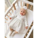 Bebila Baby Kız Bebek Mevlütlük Elbise Bandanalı Dantelli Yenidoğan Hastane Çıkışı Gelinlik Abiye %100 Pamuk Mevlitlik 4036 - Ekru - 3 - 6 Ay