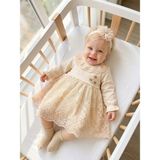 Bebila Baby Kız Bebek Mevlütlük Elbise Bandanalı Dantelli Yenidoğan Hastane Çıkışı Gelinlik Abiye %100 Pamuk Mevlitlik 4036 - Natural - 6 - 9 Ay