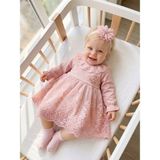 Bebila Baby Kız Bebek Mevlütlük Elbise Bandanalı Dantelli Yenidoğan Hastane Çıkışı Gelinlik Abiye %100 Pamuk Mevlitlik 4036 - Pembe - 0 - 3 Ay