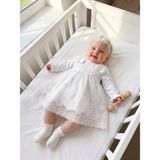 Bebila Baby Kız Bebek Mevlütlük Elbise Bandanalı Dantelli Yenidoğan Hastane Çıkışı Gelinlik Abiye %100 Pamuk Mevlitlik 4038 - Ekru - 6 - 9 Ay