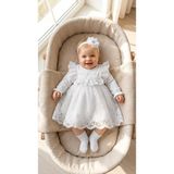 Bebila Baby Kız Bebek Mevlütlük Elbise Bandanalı Dantelli Yenidoğan Hastane Çıkışı Gelinlik Abiye Mevlitlik 4039 - Ekru - 0 - 3 Ay