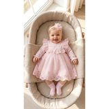 Bebila Baby Kız Bebek Mevlütlük Elbise Bandanalı Dantelli Yenidoğan Hastane Çıkışı Gelinlik Abiye Mevlitlik 4039 - Pembe - 9 - 12 Ay