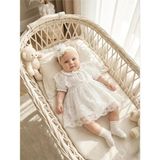 Bebila Baby Kız Bebek Mevlütlük Elbise Bebe Yaka Bandanalı Pelerinli Yazlık Dantelli Yenidoğan Hastane Çıkışı Gelinlik % 100 Pamuk Abiye Mevlitlik 4032K - Ekru - 3 - 6 Ay