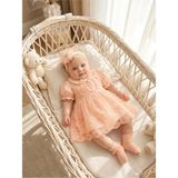 Bebila Baby Kız Bebek Mevlütlük Elbise Bebe Yaka Bandanalı Pelerinli Yazlık Dantelli Yenidoğan Hastane Çıkışı Gelinlik % 100 Pamuk Abiye Mevlitlik 4032K - Somon - 9 - 12 Ay