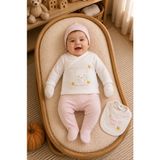 Bebitof Happy Bear Kız Bebek 5'li Hastane Çıkışı Seti Pembe Ekru Yenidoğan Bebek Giyim Seti - 0 - 3 Ay