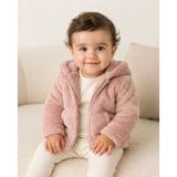 Bebitof Kız Bebek Pudra Pembe Peluş Kapüşonlu Fermuarlı Hırka