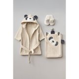 Bebitof Sevimli Panda Desenli %100 Pamuk Bebek Bornoz Seti 0-2 Yaş Kutulu