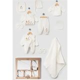 Bebly Kız Bebek Pamuklu Müslin Hastane Çıkışı 10LU Çiçek Nakışlı Set ile Şık Görünüm - Ekru