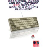 beboncool AK680 Krem Renk Kırmızı Switch HotSwap AntiGhost Programlanabilir Mini Mekanik Oyuncu Klavyesi