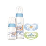 Bebsi Cam Biberon Seti Mavi 250ml+125ml, Ortodontik Emzik 2'li Paket, 4'lü Set
