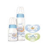 Bebsi No 1 250+125 ml Mavi Ortodontik Damaklı Kelebek Emzik ve Cam Biberon Seti