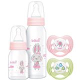 Bebsi No 1 250+125 ml Pembe Ortodontik Damaklı Kelebek Emzik ve Cam Biberon Seti
