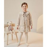 Bebüş Kız Çocuk Yumuş Hırkalı Poplin Çiçekli Elbise Takım BEB-16489 - 5 Yaş - Bej