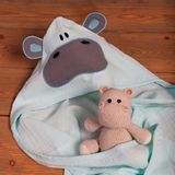 Becalm Online Hippo - Hipopotam Nakışlı Müslin %100 Organik Pamuk - Yazlık Deniz ve Havuz Kıyafeti - Bebek Yenidoğan Banyo Kurulama Kundak - Havlu - Kapuşonlu - Panço - Mint - 0 - 2 Yaş