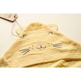 Becalm Online - Kitty - Kedicik Nakışlı Müslin %100 Organik Pamuk - Yazlık Deniz ve Havuz Kıyafeti - Bebek Uniseks Yenidoğan Banyo Kurulama Kundak - Havlu - Kapuşonlu - Panço - Sarı - 0 - 2 Yaş