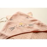 Becalm Online - Kitty - Kedicik Nakışlı Müslin %100 Organik Pamuk - Yazlık Deniz ve Havuz Kıyafeti - Uniseks Bebek Yenidoğan Banyo Kurulama Kundak - Havlu - Kapuşonlu - Panço - Sarı - Pudra - 0 - 2 Yaş
