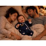 Becalm Online Müslin %100 Organik Pamuk - Uniseks Bebek Mevsimlik Uyku Tulumu Fermuarlı - Kuzu Nakışlı - Lacivert - 1 - 1,5 Yaş