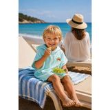 BeCalm Online Organik %100 Pamuk Müslin - Nakışlı Bebek / Çocuk Panço - Cepli Kapuşonlu - Yazlık Deniz ve Havuz Kıyafeti - Bornoz - Havlu - Kurulama - Plaj Kıyafeti - Deniz - Havuz – Mint - 3 - 8 Yaş