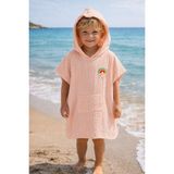 Becalm Online Organik %100 Pamuk Müslin - Nakışlı Bebek / Çocuk Panço - Cepli Kapuşonlu - Yazlık Deniz ve Havuz Kıyafeti - Bornoz - Havlu - Kurulama - Plaj Kıyafeti - Deniz - Havuz – Pudra - 3 - 8 Yaş