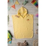 Becalm Online Organik %100 Pamuk Müslin - Nakışlı Bebek / Çocuk Panço - Cepli Kapuşonlu - Yazlık Deniz ve Havuz Kıyafeti - Bornoz - Havlu - Kurulama - Plaj Kıyafeti - Deniz - Havuz – Sarı - 3 - 8 Yaş