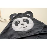 Becalm Online - Panda Nakışlı Müslin %100 Organik Pamuk - Yazlık Deniz ve Havuz Kıyafeti - Uniseks Bebek Yenidoğan Banyo Kurulama Kundak - Havlu - Kapuşonlu - Panço - Siyah - 0 - 2 Yaş