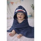 Becalm Online Shark - Köpekbalığı Nakışlı Müslin %100 Organik Pamuk - Yazlık Deniz ve Havuz Kıyafeti - Bebek Yenidoğan Banyo Kurulama Kundak - Havlu - Kapuşonlu - Panço - Lacivert - 0 - 2 Yaş