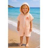 Becalm Online Zip Hoodie - Organik %100 Pamuk Müslin - Nakışlı Bebek Plaj Havuz Deniz Giyim - Cepli Kapuşonlu - Yazlık Deniz ve Havuz Kıyafeti - Bornoz - Havlu - Kurulama - Pudra - 1 - 3 Yaş