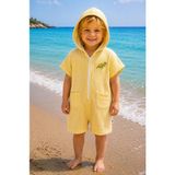 Becalm Online Zip Hoodie - Organik %100 Pamuk Müslin - Nakışlı Bebek Plaj Havuz Deniz Giyim - Cepli Kapuşonlu - Yazlık Deniz ve Havuz Kıyafeti - Bornoz - Havlu - Kurulama - Sarı - 1 - 3 Yaş