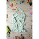 Be'Calm Puppy - Köpekcik Nakışlı Müslin %100 Organik Pamuk - Yazlık Deniz ve Havuz Kıyafeti - Bebek Yenidoğan Banyo Kurulama Kundak - Havlu - Kapuşonlu - Panço - Mint