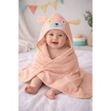 Be'Calm Puppy - Köpekcik Nakışlı Müslin %100 Organik Pamuk - Yazlık Deniz ve Havuz Kıyafeti - Bebek Yenidoğan Banyo Kurulama Kundak - Havlu - Kapuşonlu - Panço - Pudra