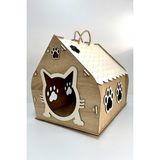 Becca Style Kedi Evi, Kedi Yuvası, Renkli Özel Tasarım Dekoratif Ahşap Kedi Evi/kulübesi/yuvası Yavru Yetişkin - Krem Rengi