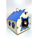 Becca Style Kedi Evi, Kedi Yuvası, Renkli Özel Tasarım Dekoratif Ahşap Kedi Evi/kulübesi/yuvası Yavru Yetişkin - Mavi