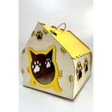 Becca Style Kedi Evi, Kedi Yuvası, Renkli Özel Tasarım Dekoratif Ahşap Kedi Evi/kulübesi/yuvası Yavru Yetişkin - Sarı- Bej
