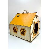 Becca Style Kedi Evi, Kedi Yuvası, Renkli Özel Tasarım Dekoratif Ahşap Kedi Evi/kulübesi/yuvası Yavru Yetişkin - Turuncu - Bej