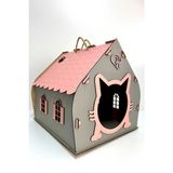 Becca Style Özel Tasarım Dekoratif Kedi Evi Evcil Hayvan Yuvası, Ahşap Kedi Evi, Kedi Kulübesi, Kedi Yuvası - Pembe