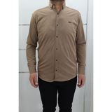 Becces Fistan Store Erkek Düz Spor Kesim Dar Kalıp Cepsiz Uzun Kollu Yazlık Keten Gömlek - Kahverengi - 2XL