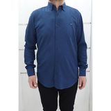 Becces Fistan Store Erkek Düz Spor Kesim Dar Kalıp Cepsiz Uzun Kollu Yazlık Keten Gömlek - Lacivert - 2XL