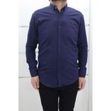 Becces Fistan Store Erkek Düz Spor Kesim Dar Kalıp Cepsiz Uzun Kollu Yazlık Keten Gömlek - Lacivert