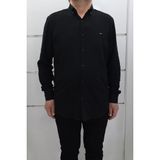 Becces Fistan Store Erkek Düz Spor Kesim Dar Kalıp Cepsiz Uzun Kollu Yazlık Keten Gömlek - Siyah - 3XL