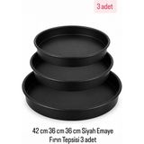 Becen House Emaye Kaplama Yuvarlak Sağlıklı Yapışma Yapmaz Fırın Tepsisi 36-36-42 cm 3 Adet - siyah 3 lü