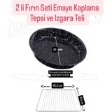 Becen House Granit Kaplama Emaye Yuvarlak Fırın Tepsisi ve Fırın Izgara Teli 2'li Set 45,5*35,5 cm - 40 cm