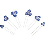 Beck Collection Bluvel Indigo Porselen Çiçek Cam Kristal 6'lı Kadın Saç Aksesuarı - İndigo - Standart