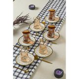 Becklume Modern Kare Desenli Royal Grid Çay Seti | 12 Parça Takım, 6 Gold Çay Bardağı ve 6 Çay Tabağı