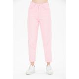 BECRED Kadın Boyfirend Renkli Gabardin Kumaş 4 Mevsim Pantolon Pembe 28