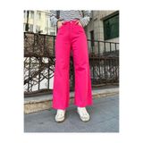 BECRED Kadın Renkli Gabardin Paça Püsküllü Salaş Pantolon Trend Model Fuşya 28