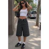 BECRED Kadın Yüksek Bel Puantiyeli Bol Paça Denim Kapri